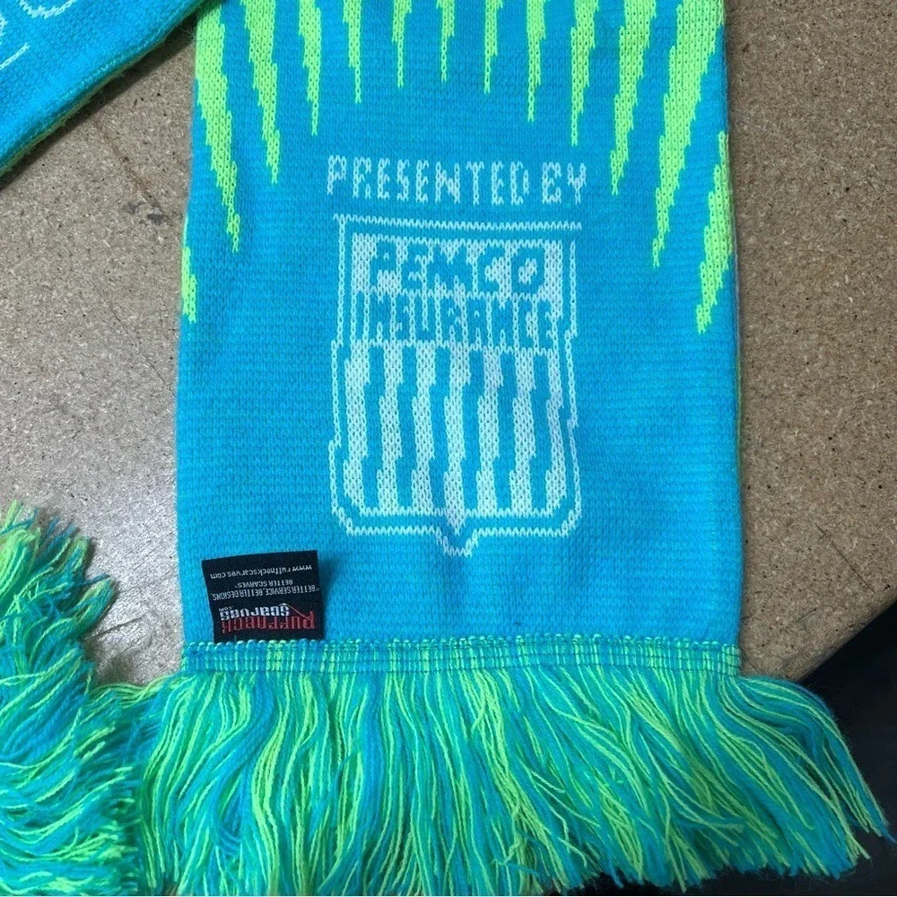 Seattle Sounders FC 2012 Junior Alliance Soccer Scarf Ruffneck Blue Green Fringe